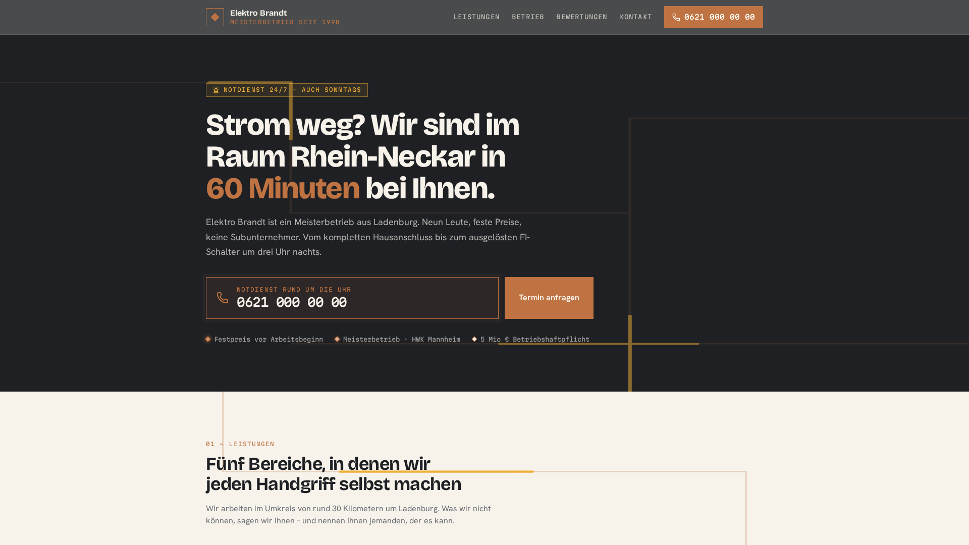 Screenshot der Demo-Website Elektro Brandt