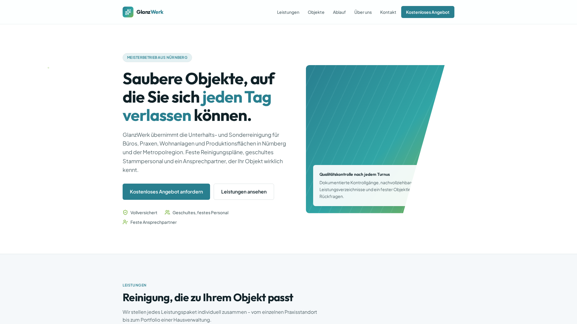 Screenshot der Demo-Website GlanzWerk Gebäudereinigung