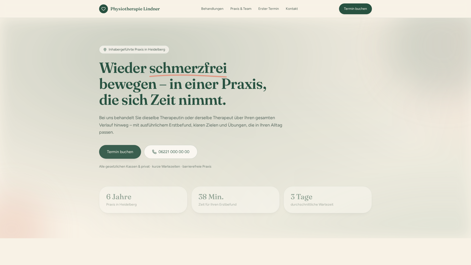 Screenshot der Demo-Website Physiotherapie Lindner