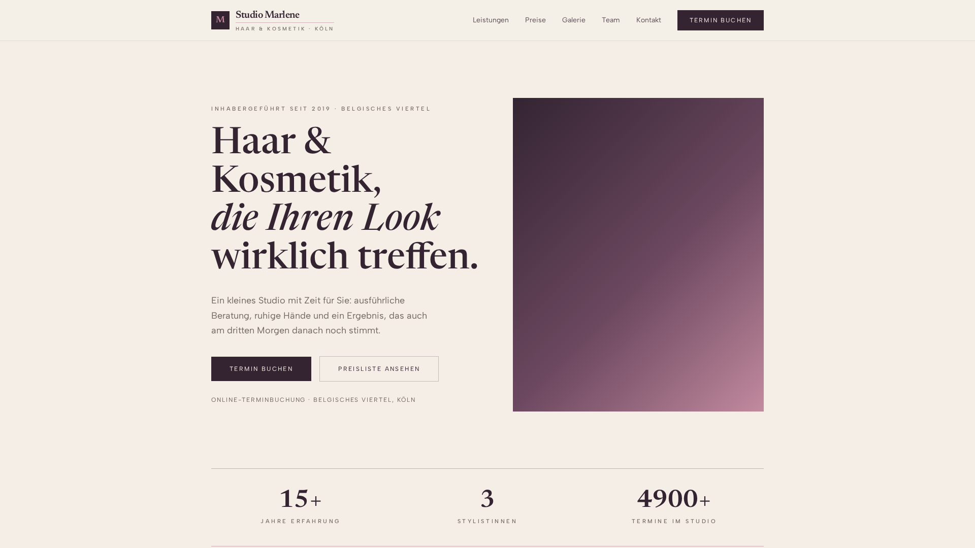 Screenshot der Demo-Website Studio Marlene für Kosmetik & Friseur